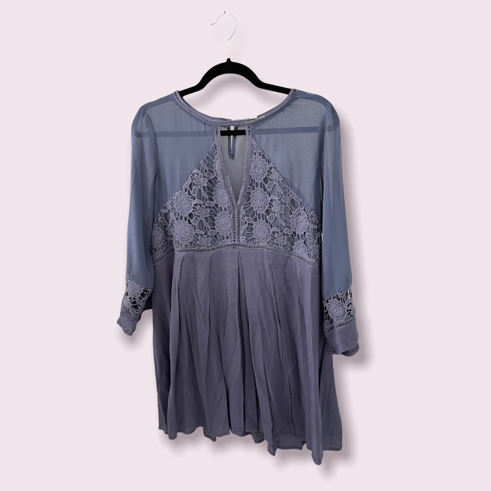 Blue flowy dress with eyelit lace detailing